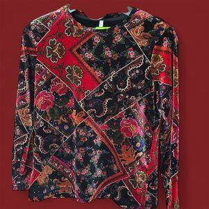White Stag Women's Floral Velour Blouse Multicolor Long Sleeve M